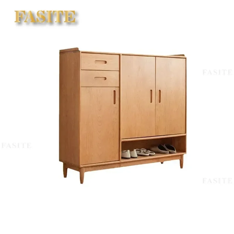 Nordic Solid Wood Shoe Cabinet Cherry Black Walnut Japanese Log Style Modern Simple Entrance Storage Furniture for Home