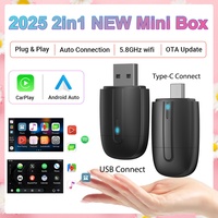 2025 Mini 2 in 1 Ai Box Wired to Wireless CarPlay & Android Auto Adapter 5Ghz WiFi Type-C/USB Plug & Play Non-inductive Connect