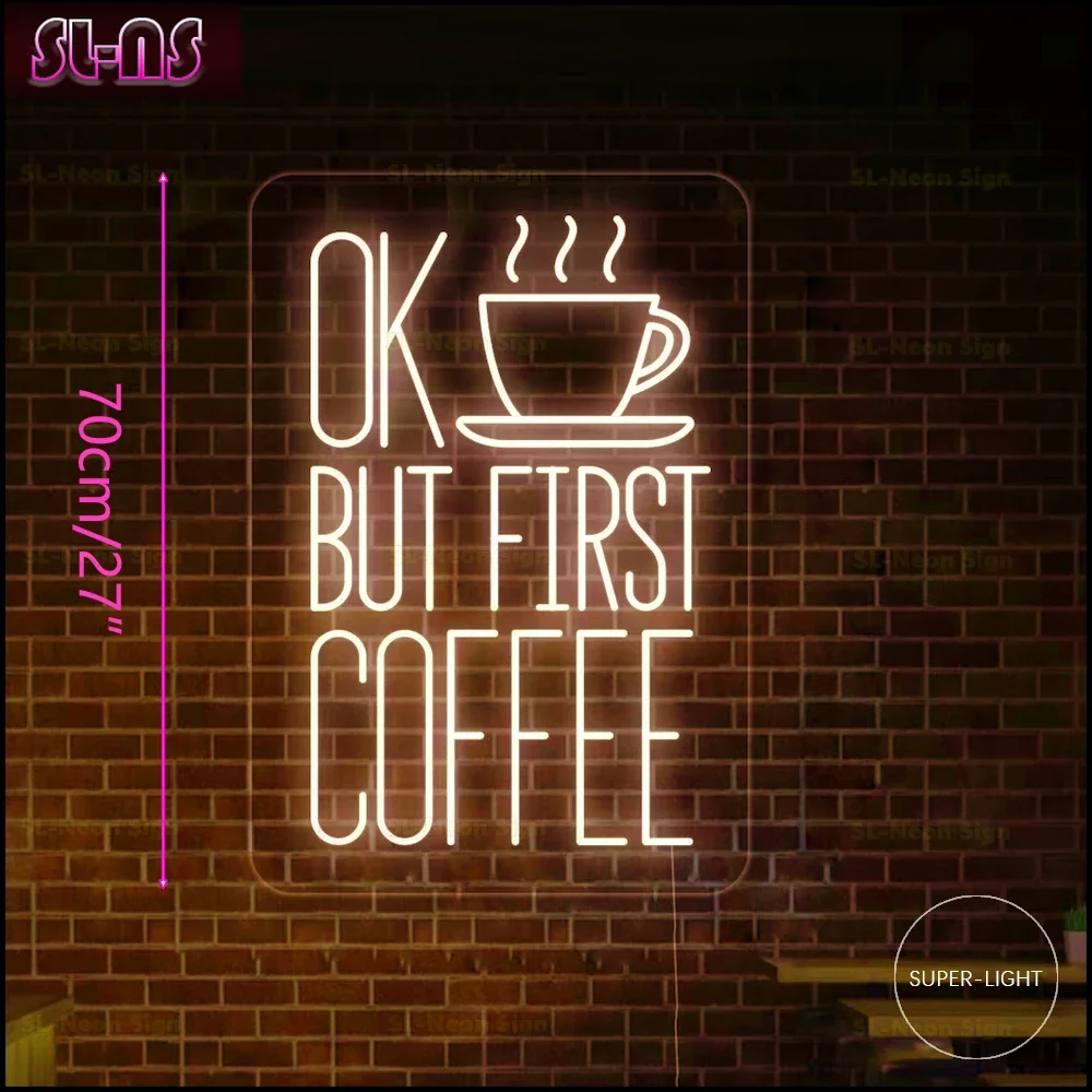 Неоновая вывеска «ОК, но первая кофе», неоновая вывеска «Время кофе», неоновая вывеска для кафе, светодиодная вывеска для кафе, кафе в кафе, кафе в кафе