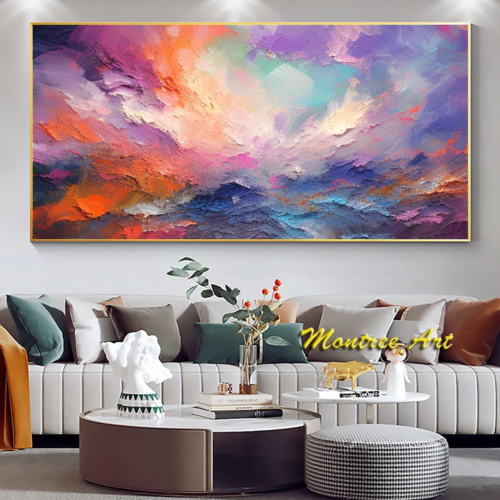 Hand Painted Oil Painting Large Abstract Colorful Oil Painting on Canvas Original Gift Painting Wall Art Color Sky Art Decor