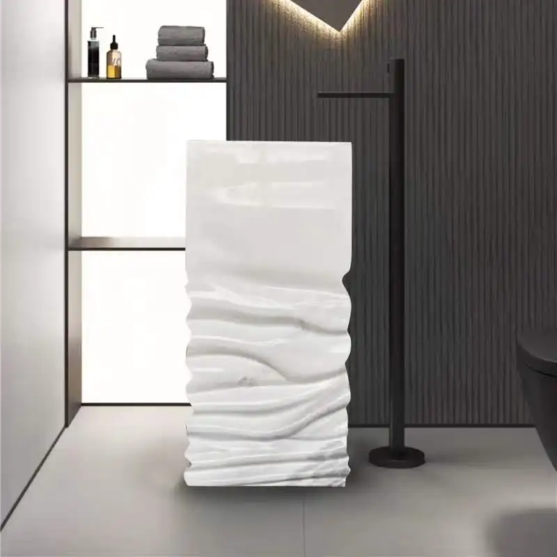 

Marble floor-to-ceiling cylindrical wash basin Hotel European-style bathroom Balcony wash basin