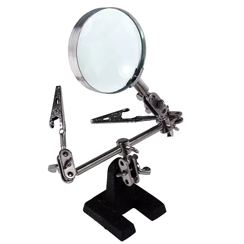 Professional Factory Manufacture 60mm Diameter 2.5X Magnifying Auxiliary Clip Welding Helping Hand Magnifier with Three Handles