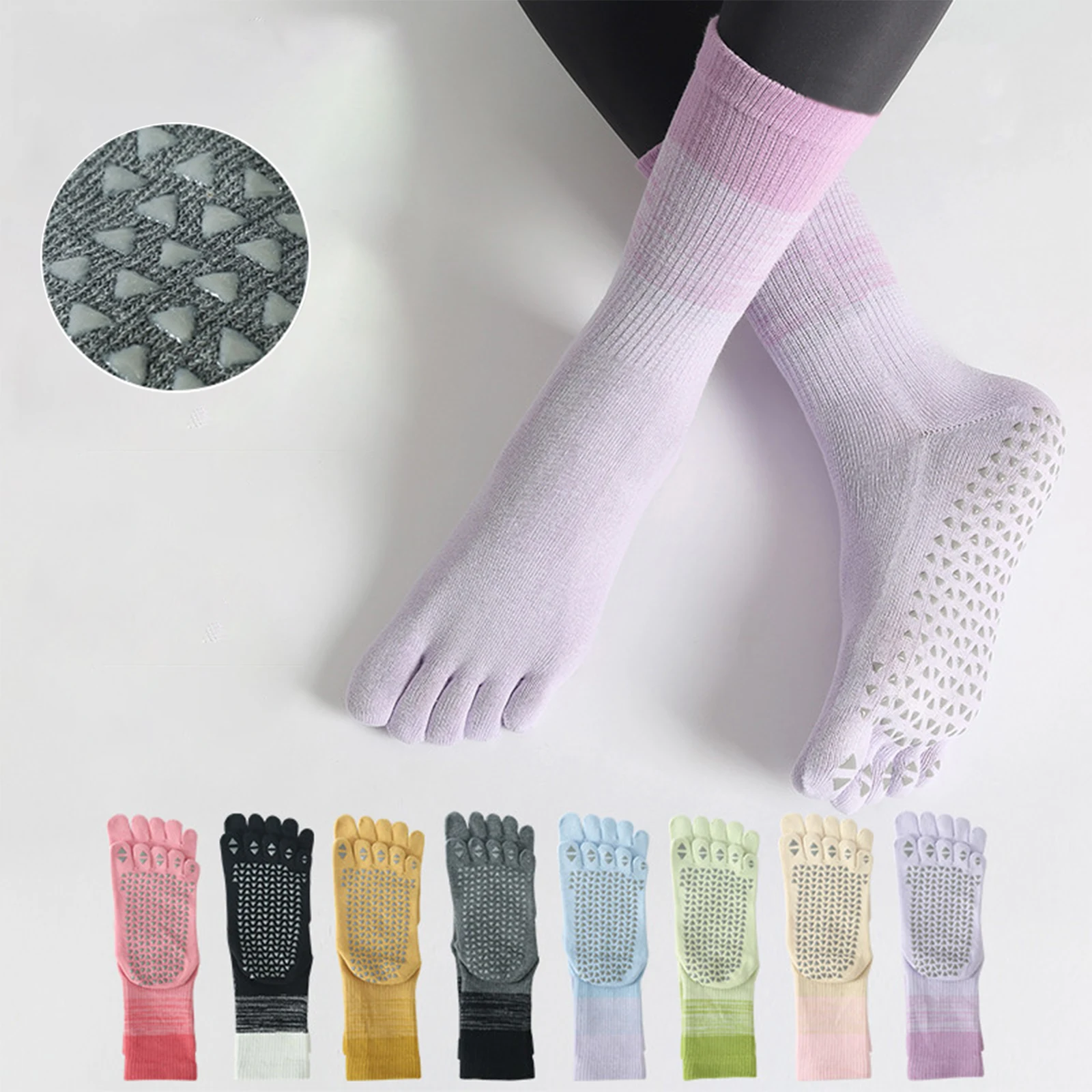 

2 pairs of mid to high tube colored gradient yoga socks, professional Pilates women's socks, anti slip indoor sports socks