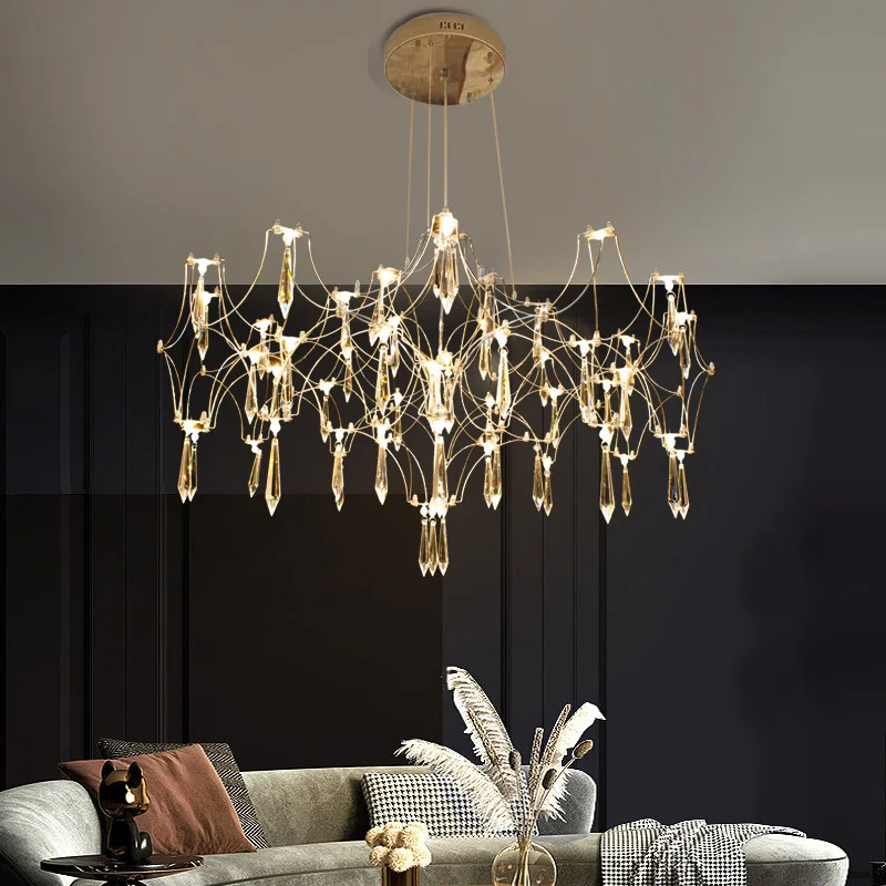 Luxury Starry Crystal chandelier Modern Firefly gold pendant Lights living room Hotel Villa staircase hanging light Fixtures