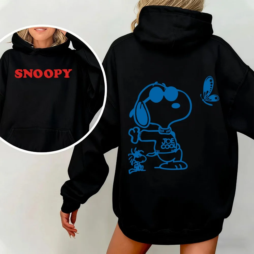 سويت شيرت بغطاء للرأس فضفاض محيطي من Snoopy Anime للأزواج في الخريف والشتاء، بلوفر كاجوال بسيط ومتعدد الاستخدامات