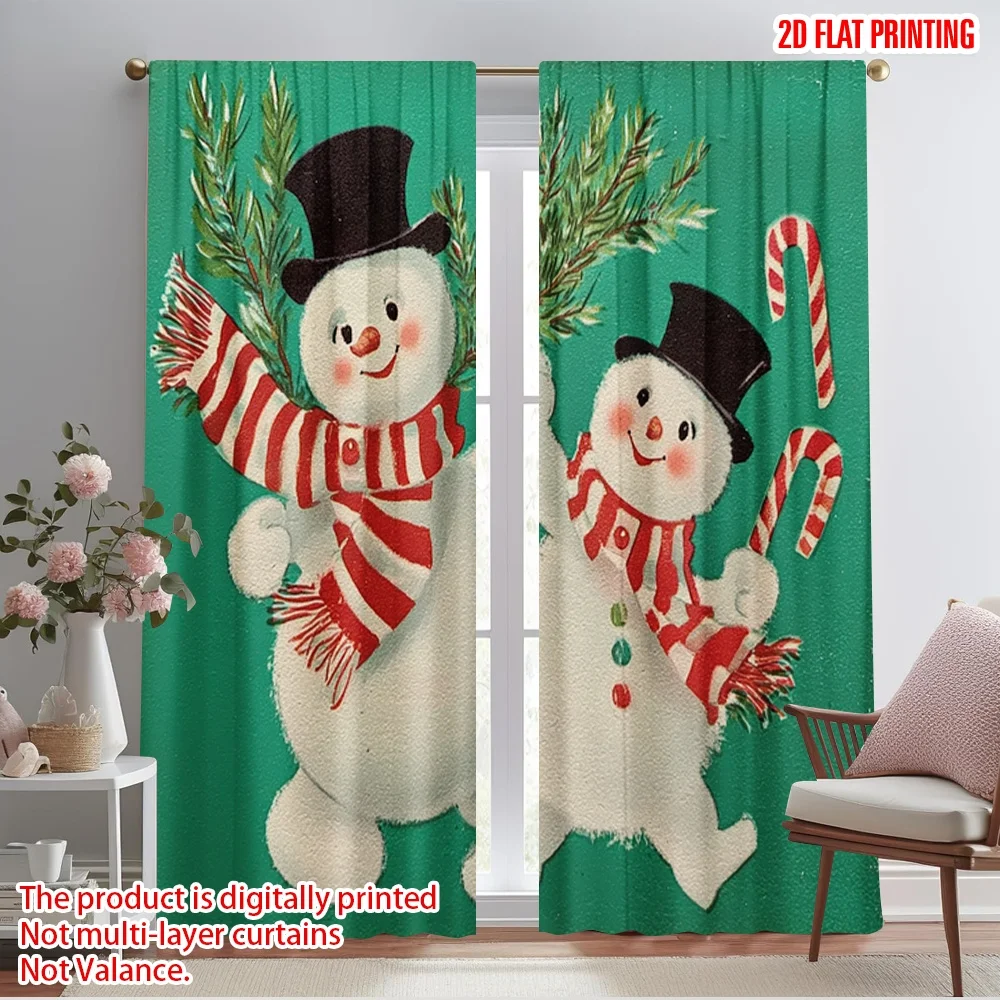 

2pcs,2D plane printing Curtains Roller Blinds Unique snowman Polyester Woven (without rod) Art Deco Festive Use for Bedroom &