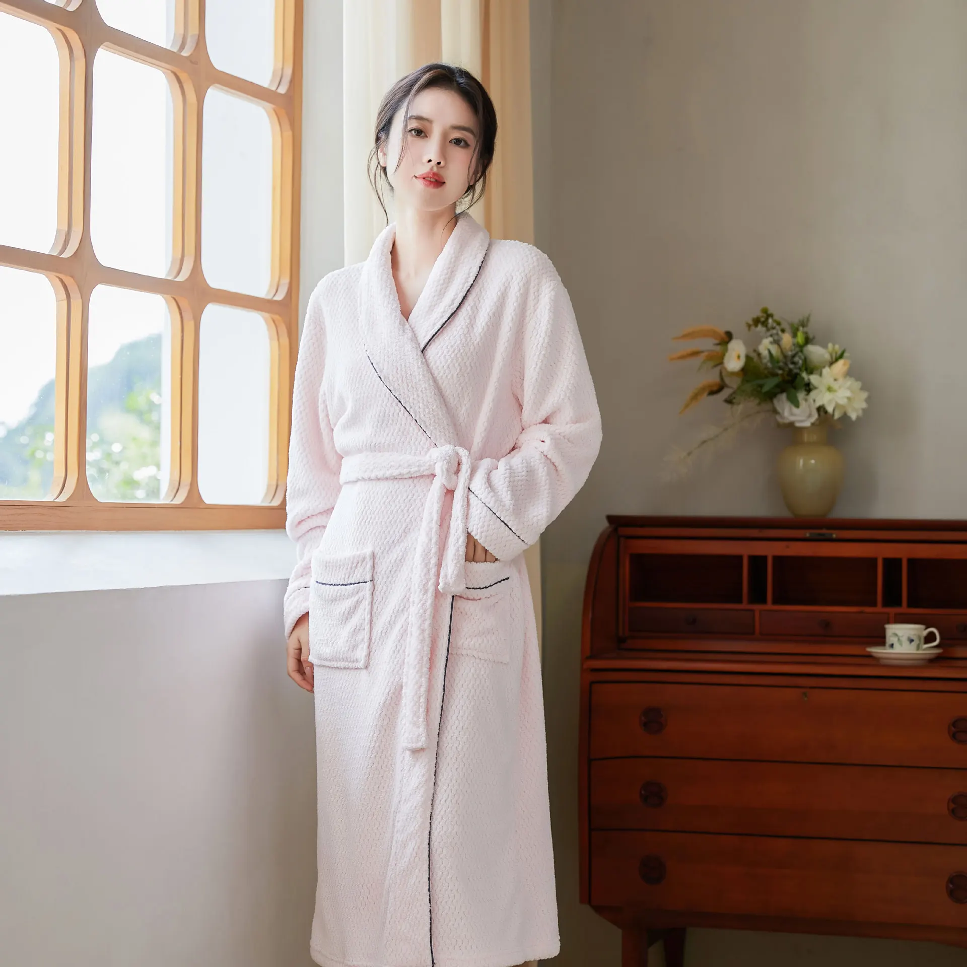 2023 New In Autunm Winter Fashion Women\'s Long Sleeve Lapel Dressing Gown Soft Comfortable Warm Bathrobe Loungewear Long Pajamas