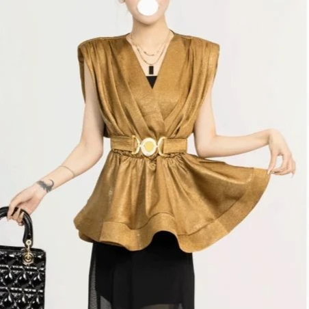 

Ladies Elegant Top Slim Waist Flowy Peplum Work Casual Blouse