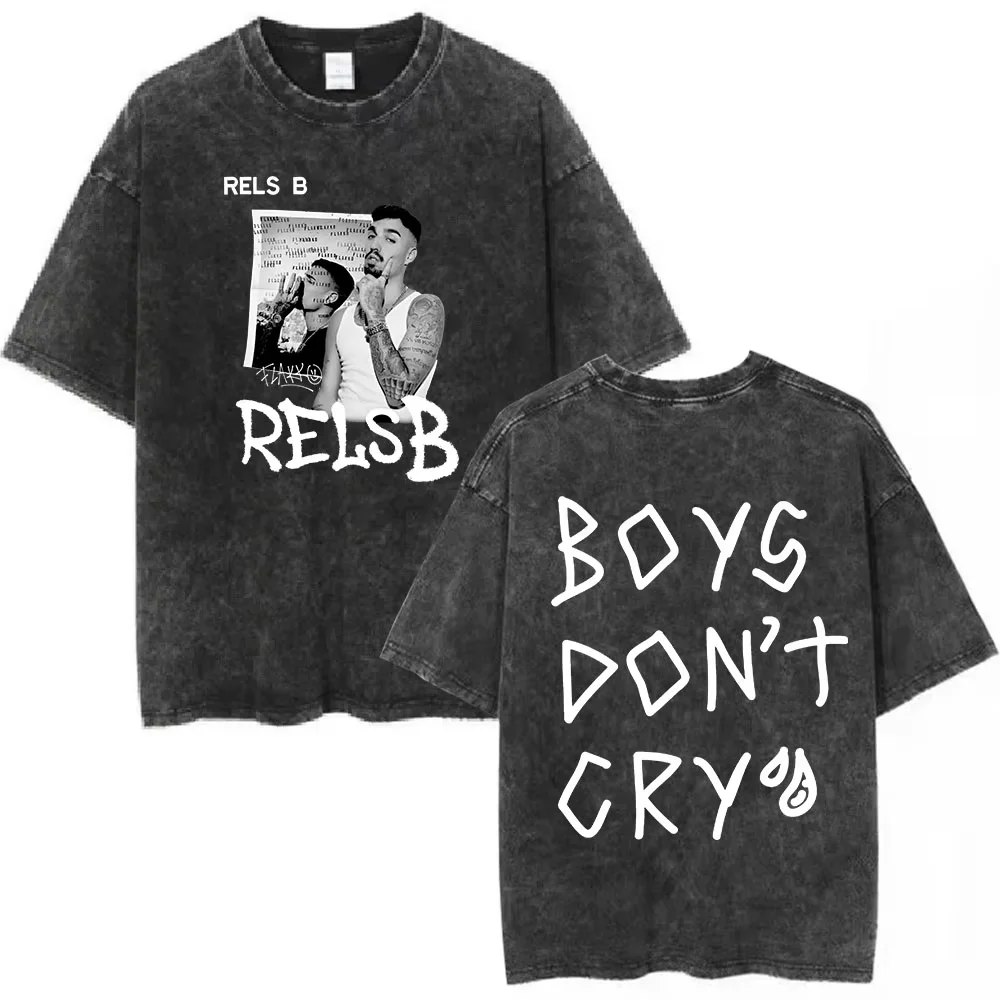 Washed Vintage Rels B Flakk Skiny Flakk Smile T-shirt Boys Don't Cry Letter Graphic T-shirts Men Women Casual Oversized T Shirts