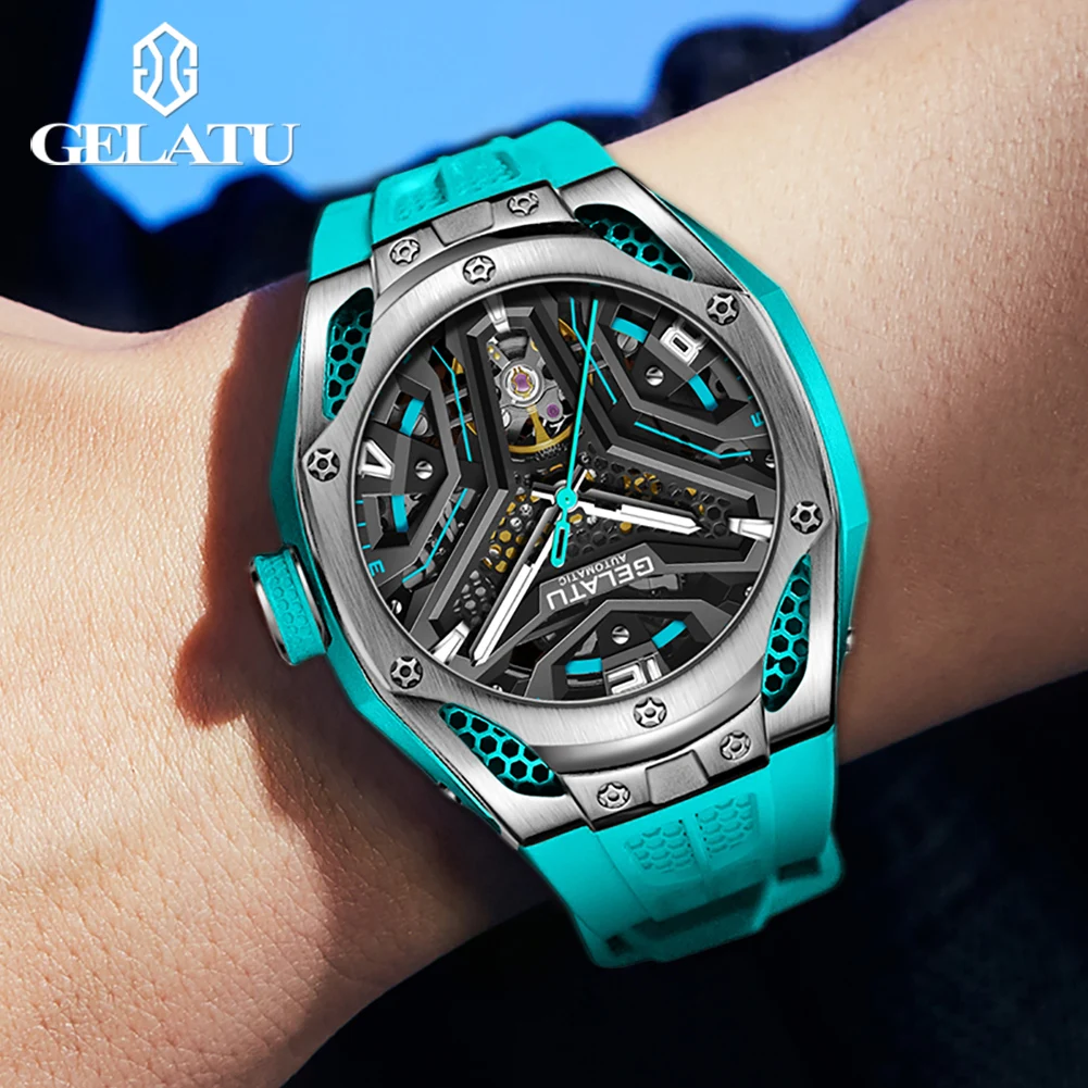 GELATU-Reloj mecánico totalmente automático para hombre, cronógrafo deportivo a la moda, resistente al agua, Tourbillon