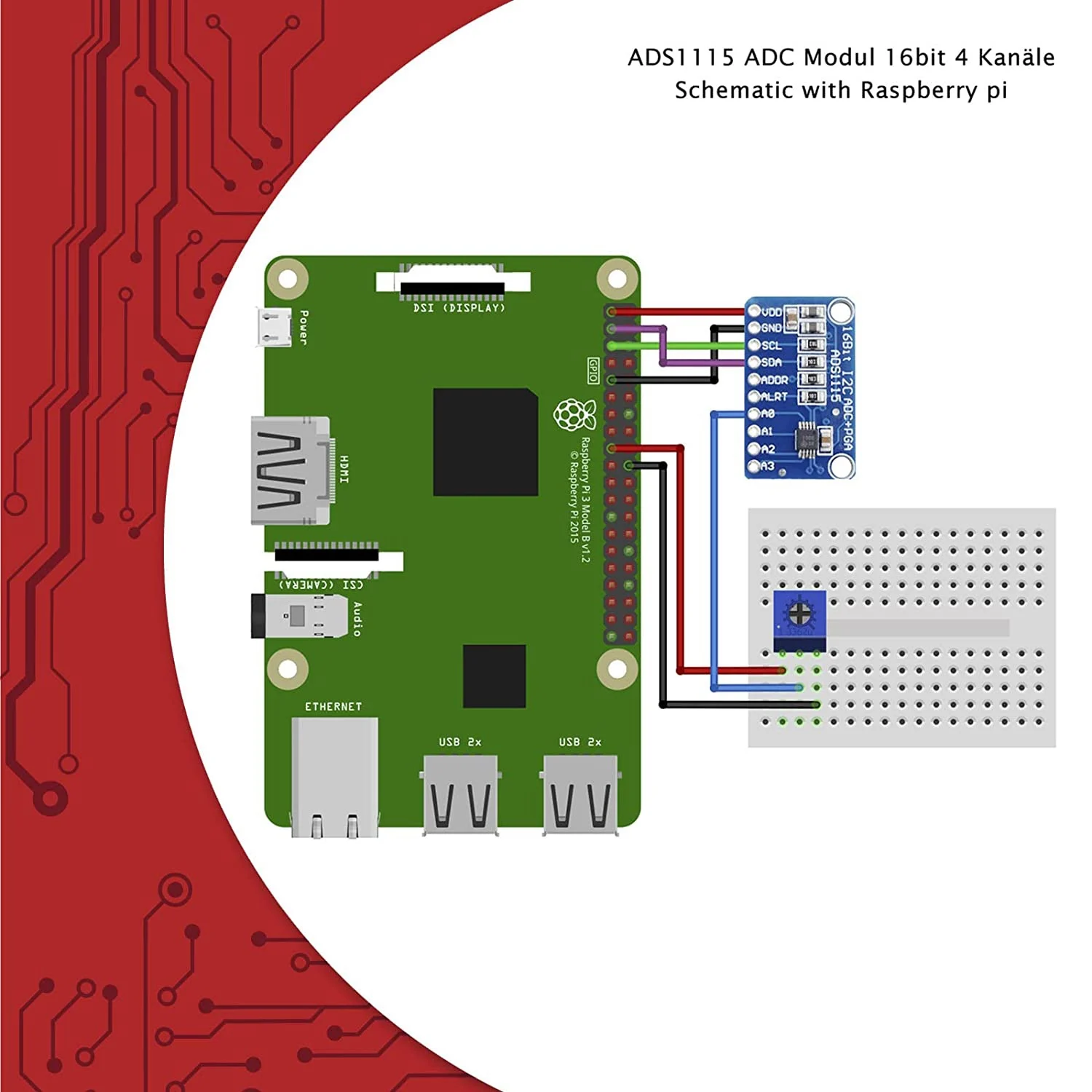 ADS1115 Módulo para framboesa, 4 canais, 16Bit, 3 x