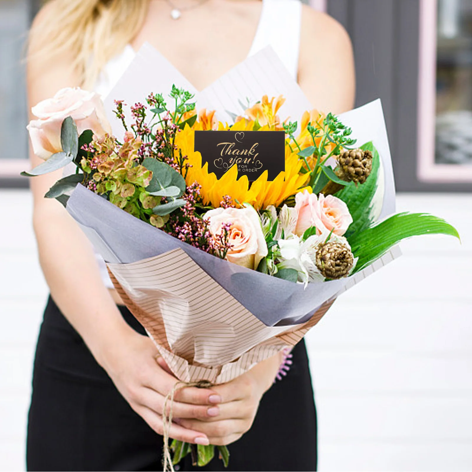 

50Pcs Thank You Cards Blank Coated Paper Lightweight Portable Business Wedding Kids Lovely Small Flower Elegant Delivery Thank