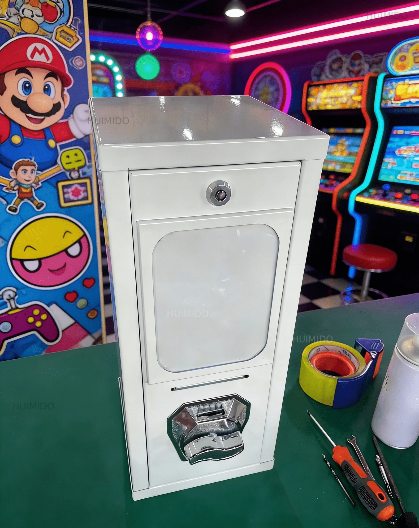 2026 New Portable Single-Slot Card & Tattoo Vending Machine | Token/Coin Payment | Compact White Commercial Dispenser