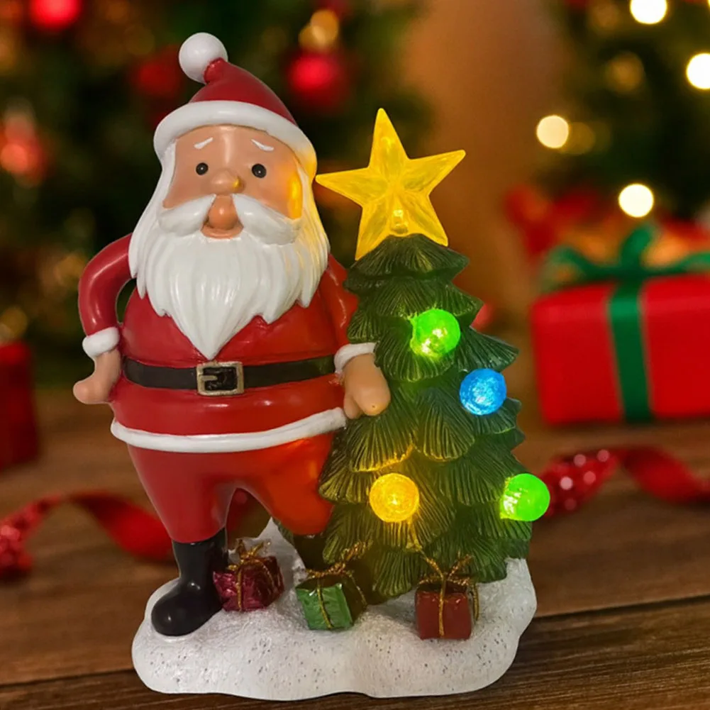 Фигурка Санта-Клауса на солнечной энергии с рождественской елкой для уличного праздничного декора, украшения ручной работы из смолы