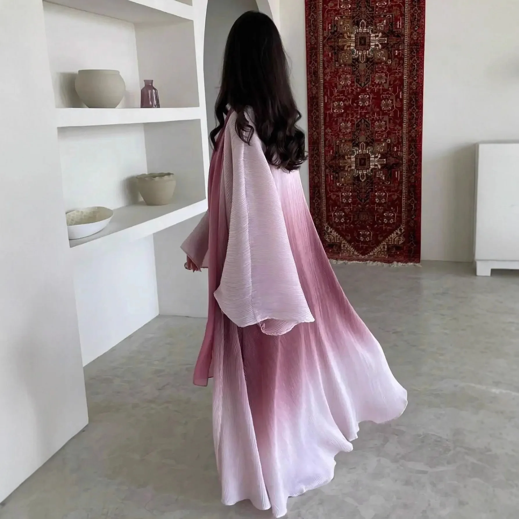 

Fashion Dubai Abbayas for Women Muslim Dress Gradient Color Open Kimono Cardigan Kaftan Caftan Marocain Femme Arabic Robe Turkey
