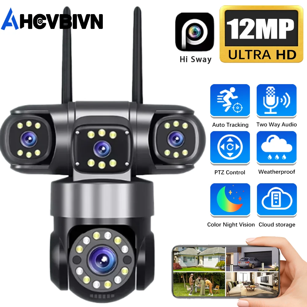 

Four Lens Four Screens 16MP WIFI IP Camera Two Way Audio 360° PTZ Control Linkage Auto Tracking IP66 Waterproof HiEasy APP