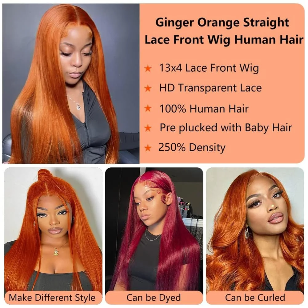 straight Brazilian 13x4 Wig Ginger 13x6 hd lace frontal wigs human hair cheap on sale 30 inch lace front colored wigs for women