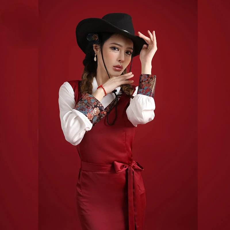 Spring Summer Tibetan Woman Clothing Chinese Traditional Dress Qipao Cheongsam Robe Chinoise Tibet Clothes Ethnic Style