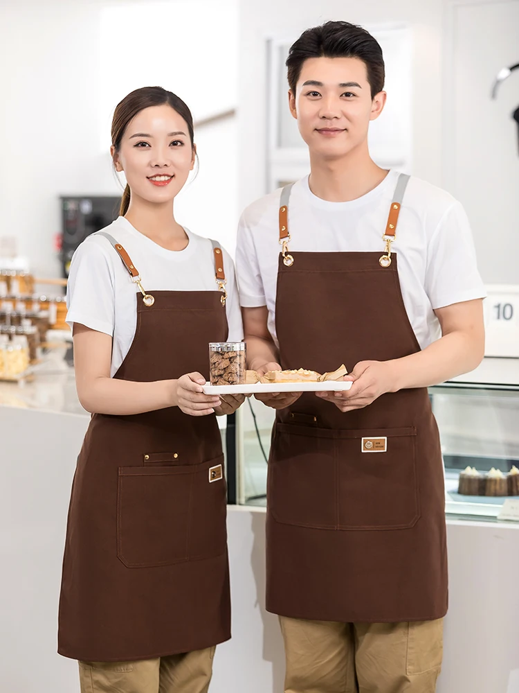 Chef Apron Canvas Bib Apron For Restaurant Bakery Milk Tea Cake Shop Chinese Restaurant Overalls  Supermarket Uniform Women