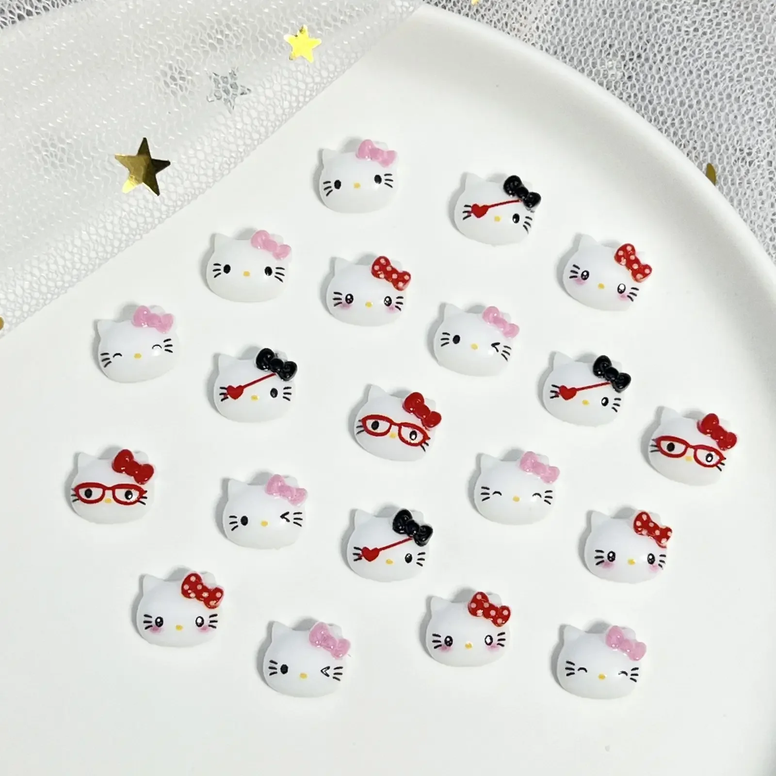 

Sanrio Hello Kitty Cartoon Nail Accessories Three-dimensiona Cute and Playful Collectionl Bow Cat Head Girl Diy Nail Accessories