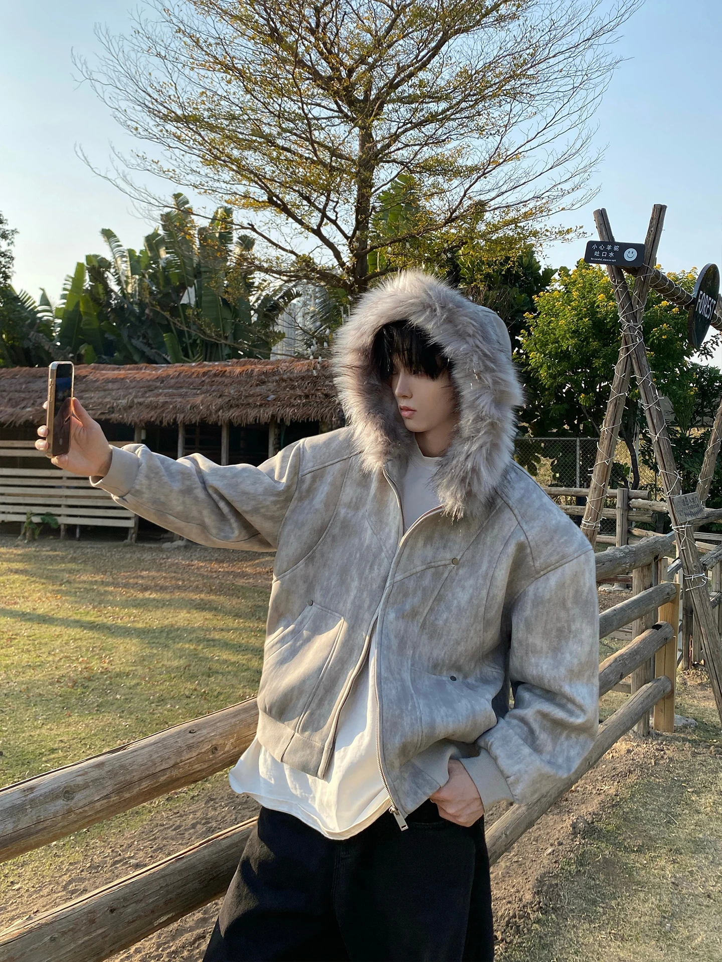 

Теплая хлопковая куртка с капюшоном и эффектом окрашивания, мужское зимнее пальто с большим меховым воротником, утепленное, с длинными рукавами, на молнии, цветное