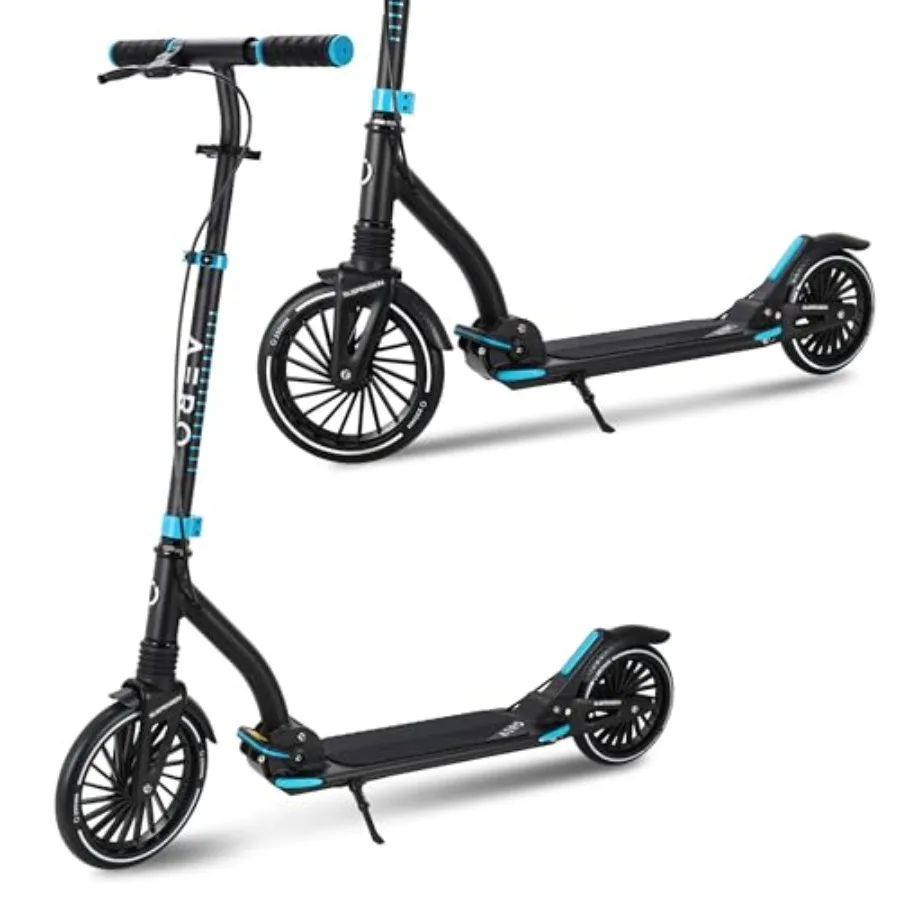 

Foldable Kick Scooter for 6+ Teens Adults with Light Up Wheels Hand Brake Rubber Deck Mat Shock Absorption Height Adjustable Bl