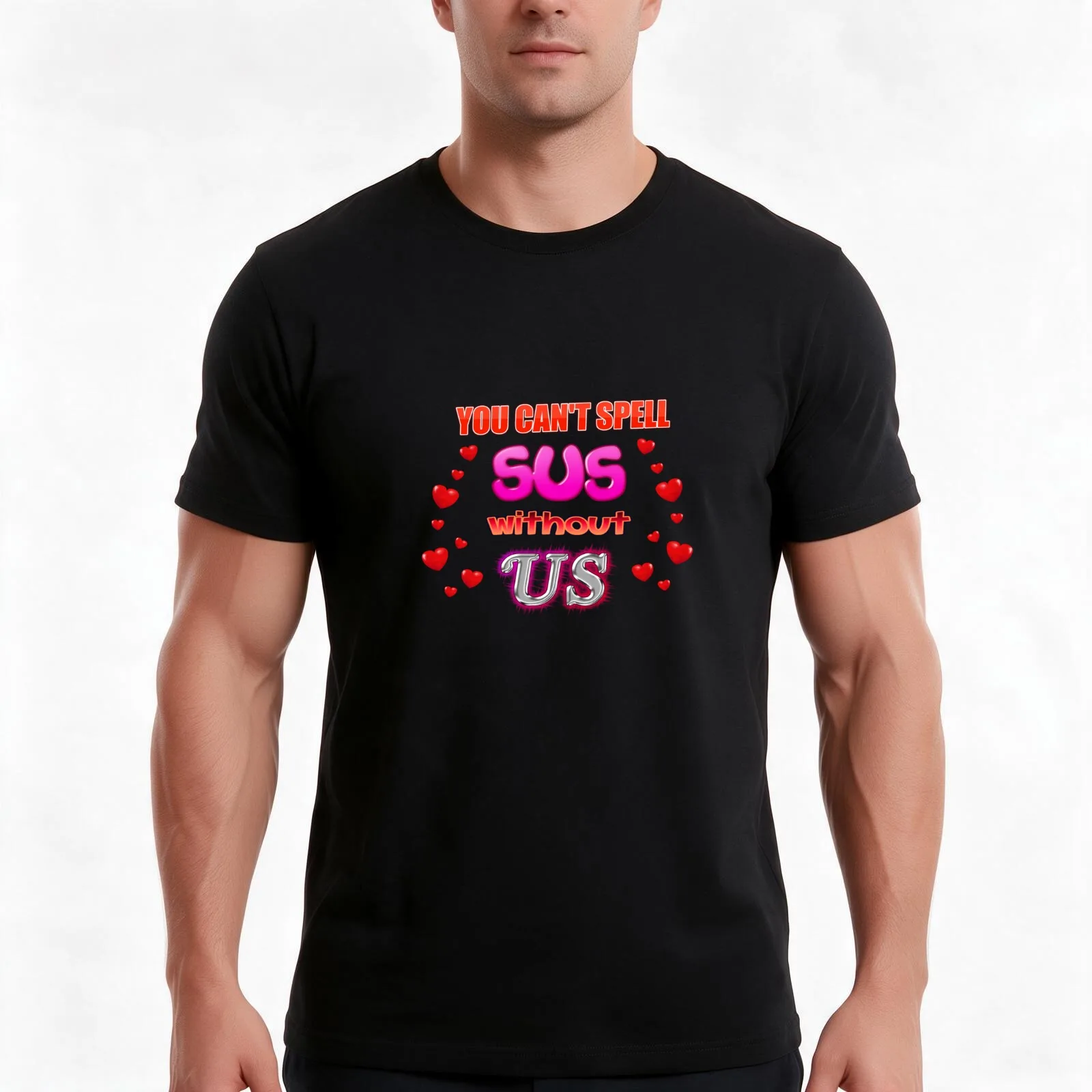 You Can't Spell Sus Without Us Valentine T-Shirt, Summer Casual Cotton Tee, Oversized Streetwear Tops, Vintage Graphic Print