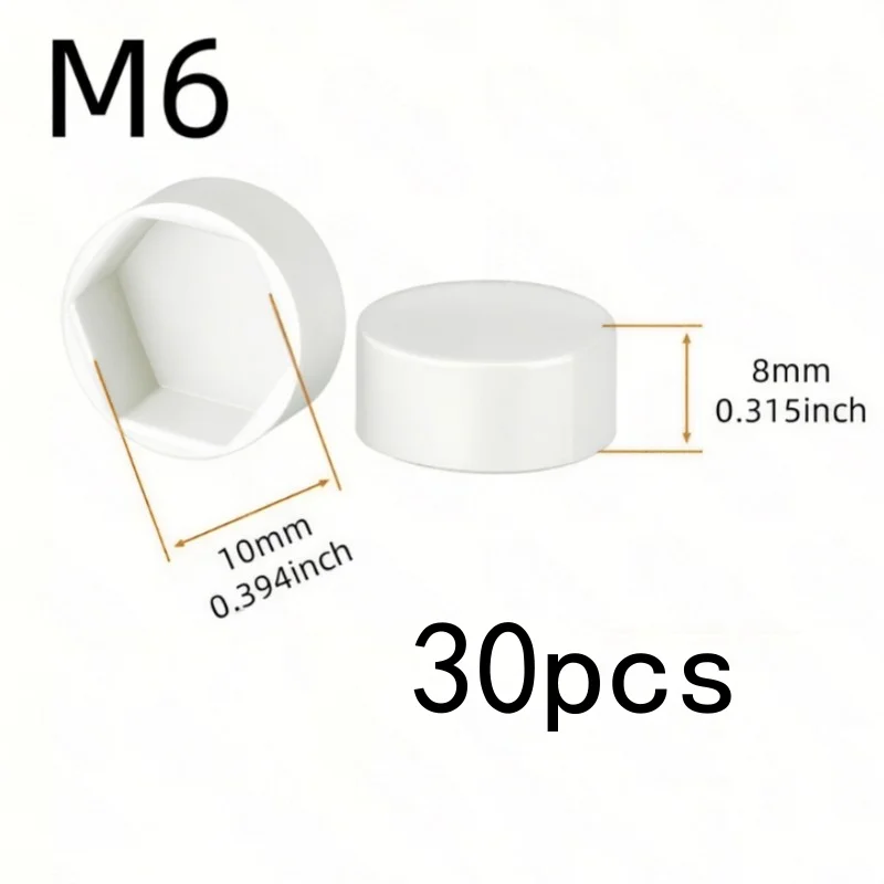 30Pcs M6 White Hex Nut Covers, Corrosion Resistant for Furniture