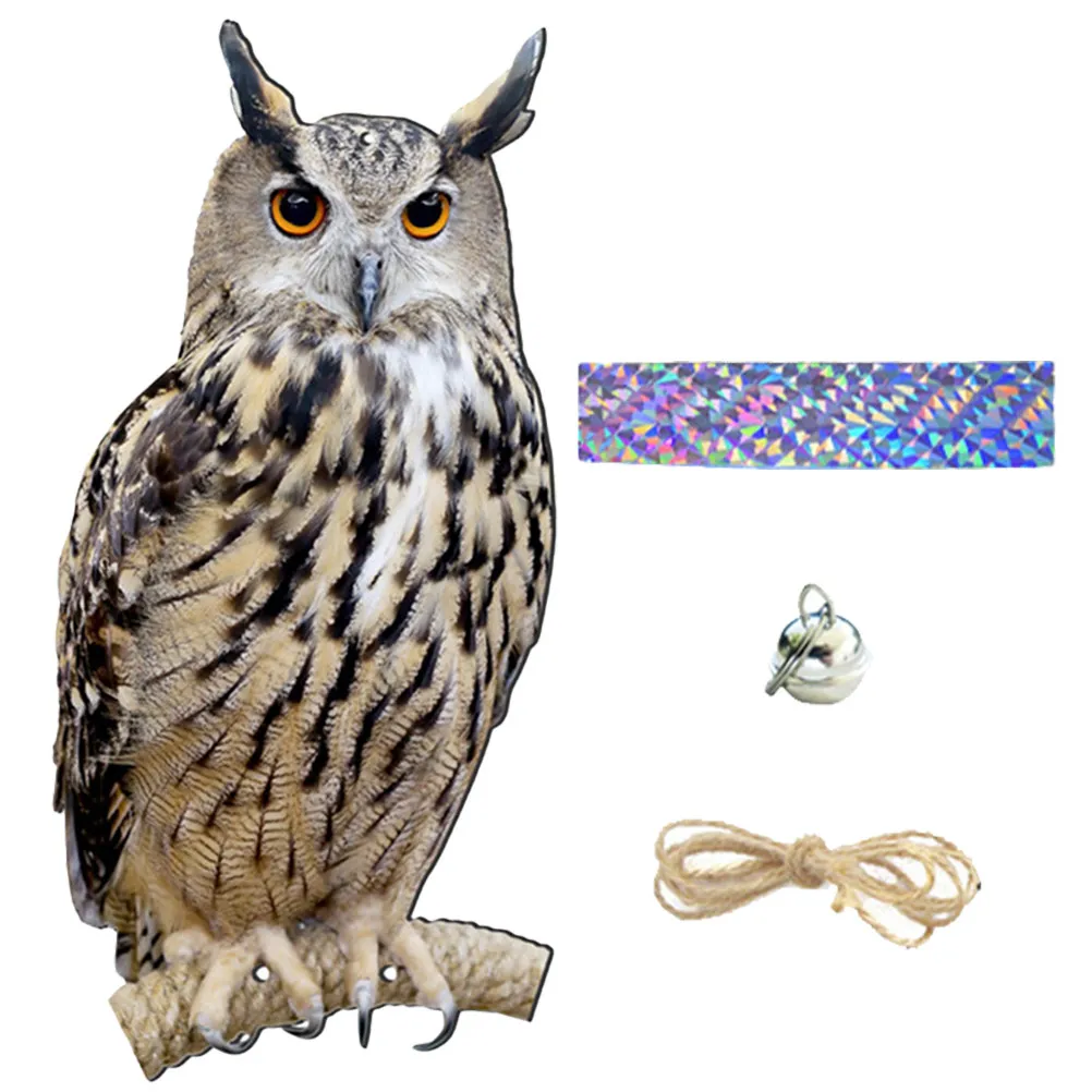 1Set Garden Hanging Owl Bird Deterrent Ornamental Wind Chime Rotating Yard Tree Outdoor Decor Owl to Frighten Birds