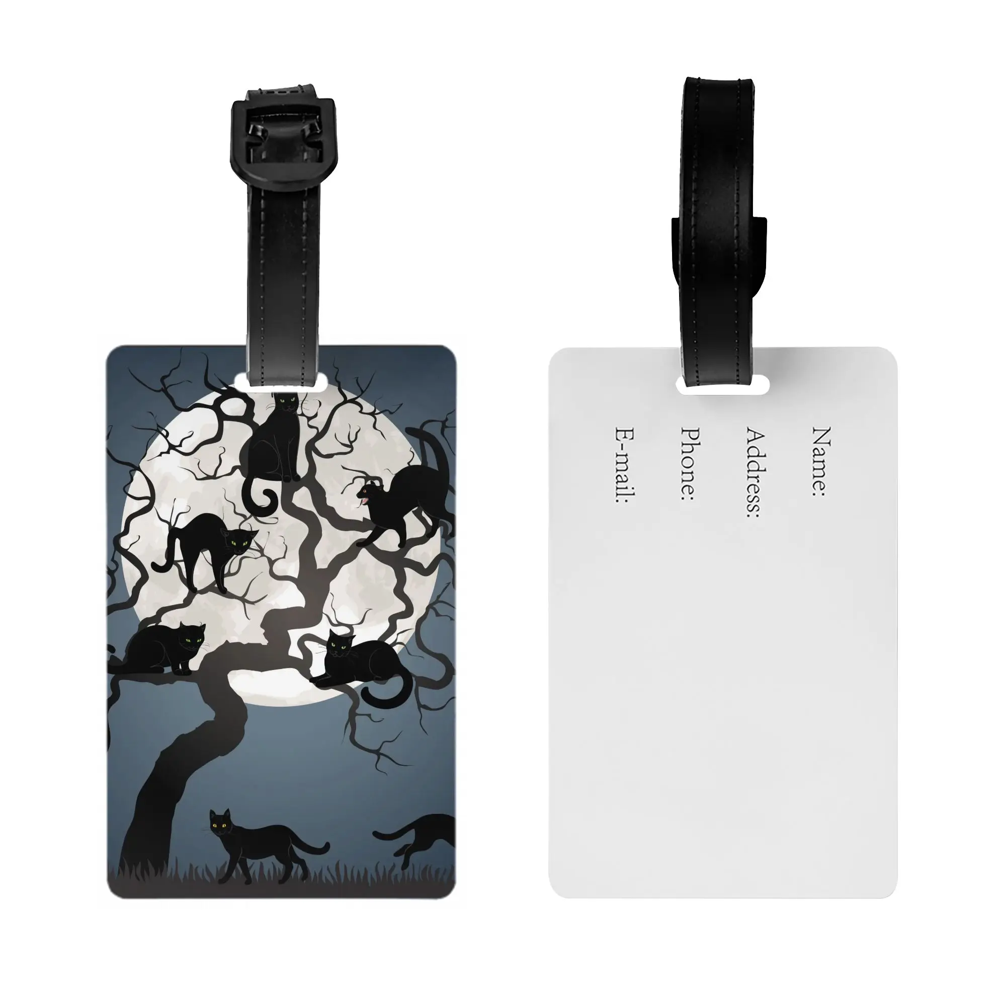 Black Cat Full Moon Dead Tree Luggage Tags Custom  Baggage Tags Privacy Cover Name ID Card