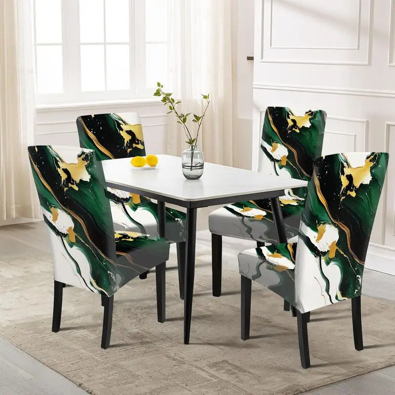 

Чехол для стула Parsons с золотистым и темно-зеленым узором, съемный и моющийся, подходит для дома, отеля, банкетов.