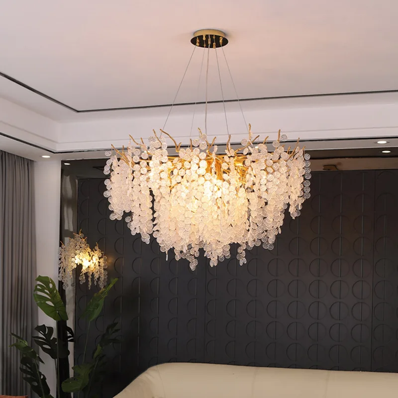 

French Chandelier Luxury Interior Lighting Led Golden Luster Ice Bar Hanging Lamps Living Bedroom Dining Room Chandelier Pendant