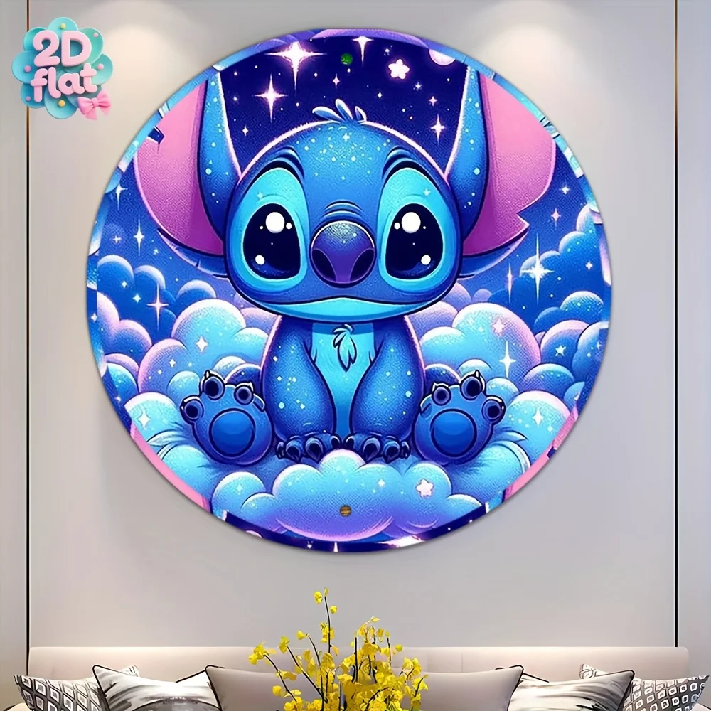 قطعة واحدة من لافتة فنية جدارية معدنية مستديرة - ديكور ألومنيوم مستوحى من الطراز الكوني والنجوم، ألوان زرقاء ووردية نابضة بالحياة