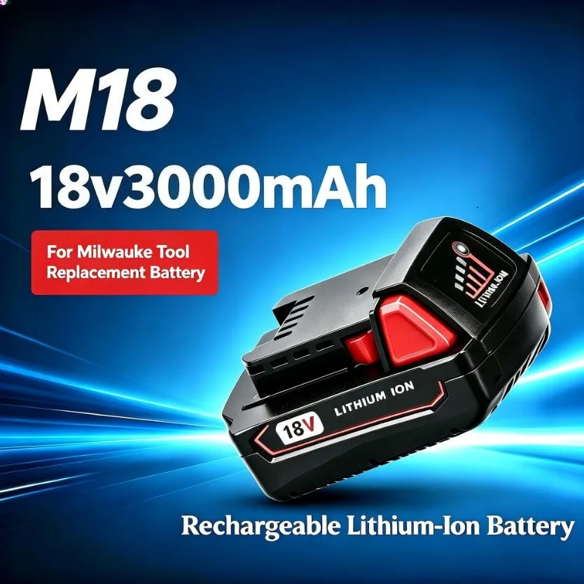 M18-Serie 18V 3,0Ah wiederaufladbarer Lithium-Akku, kompatibel mit Milwaukee M18 Akku-Elektrowerkzeugen, Restladungsanzeige, Überladungs- und Kurzschluss-Schutz, langlebig