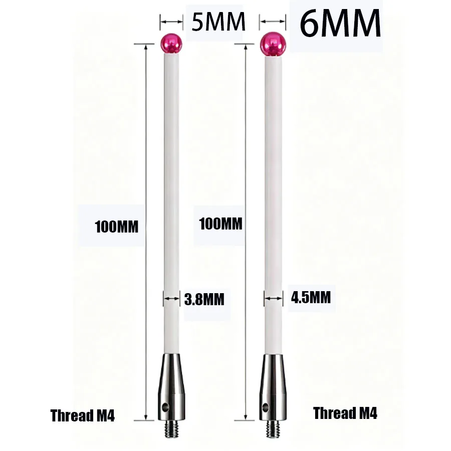 Outer diameter 5/6mm M4 thread L100 red gemstone ceramic contact needle rod 3D three-dimensional gauge CMM tip