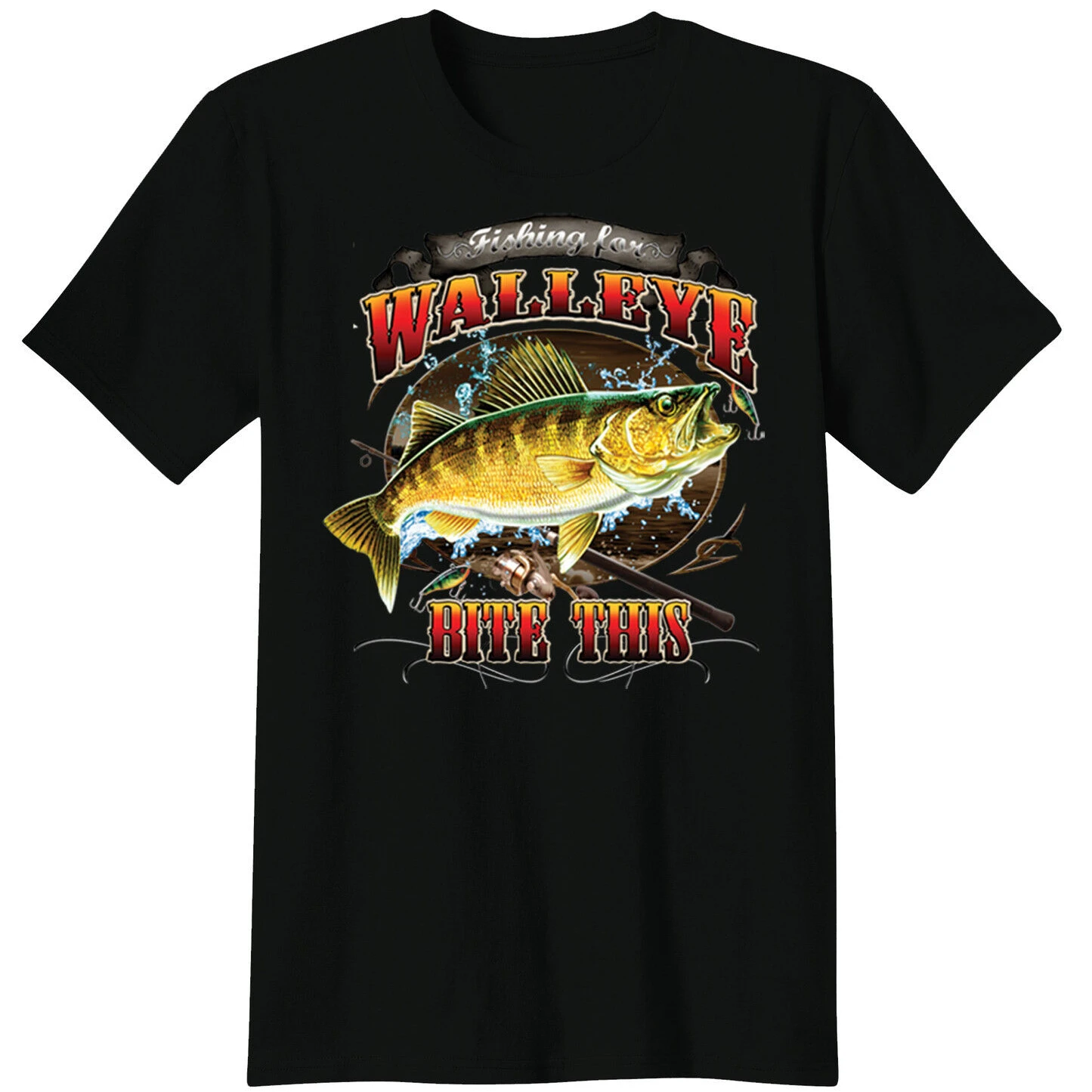 Fishing for Walleye Bite This. Funny Fishing Phrase Angler Gift T-Shirt Short Sleeve 100% Cotton O-Neck Casual Mens T-shirt New