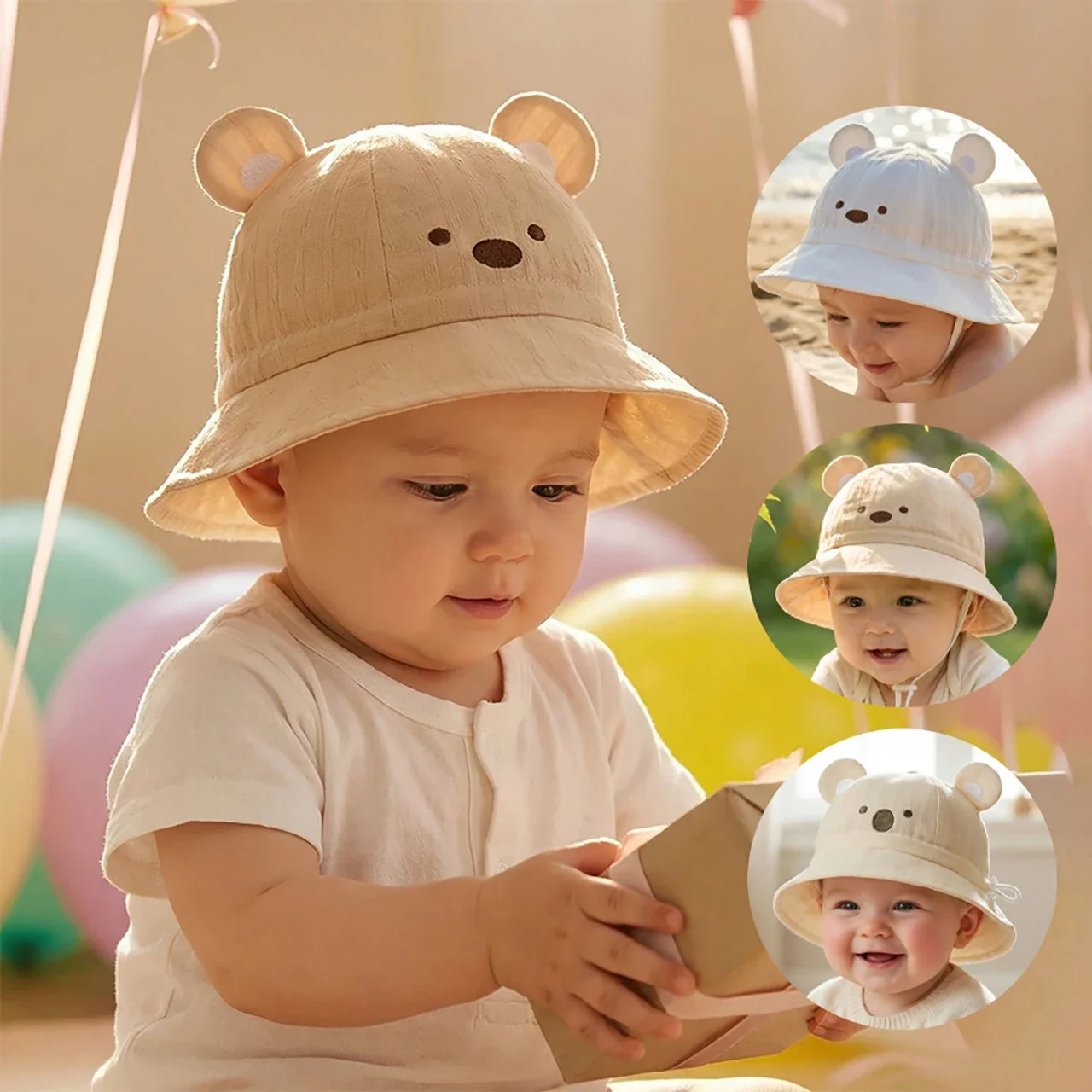 

Cute Cotton Baby Bucket Hat Solid Color Cartoon Infant Boy Girl Fisherman Cap Summer Thin Kids Sunshade Hats