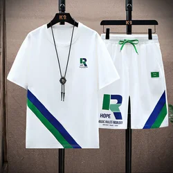 Conjuntos de camiseta y pantalones cortos informales para hombre, chรกndales de dos piezas, ropa de exterior, camisetas sueltas y pantalones de manga corta hasta la rodilla, verano 2024