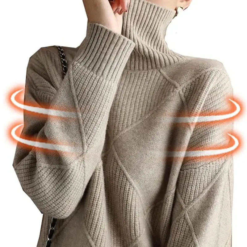 Turtleneck Sweater Long Sleeve High Neck Winter Sweater Warm Turtleneck Sweaters Knitted Loose Women Pullover Sweater Jumper