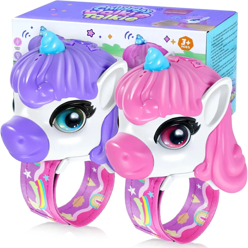 

Детские рации (2 шт.) с часами-игрушкой в виде единорога, защита от потери, для малышей, дальнего действия, для кемпинга, активного отдыха, подарок на день рождения для девочки