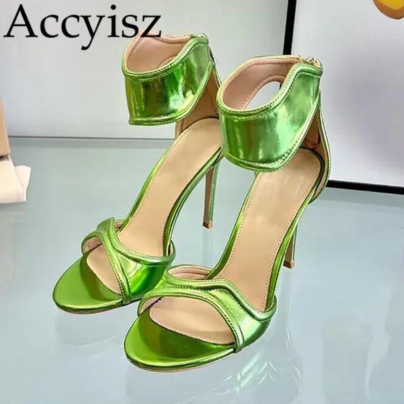 

2024 New Round Toe Open Toe Fashion Sandals Women's Versatile Back Zipper High Heels Women's Spring Banquet Dress Sandals