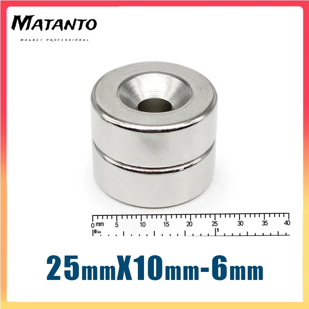 

1/2/5/10PCS 25x10-6mm Neodymium Magnet Hole 6mm NdFeB N35 Round Super Powerful Strong Permanent Magnetic imanes Disc