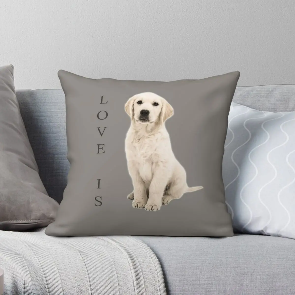 Love Is White Labrador Square Pillowcase Polyester Linen Velvet Creative Zip Decorative Throw Pillow Case Sofa Cushion Cover