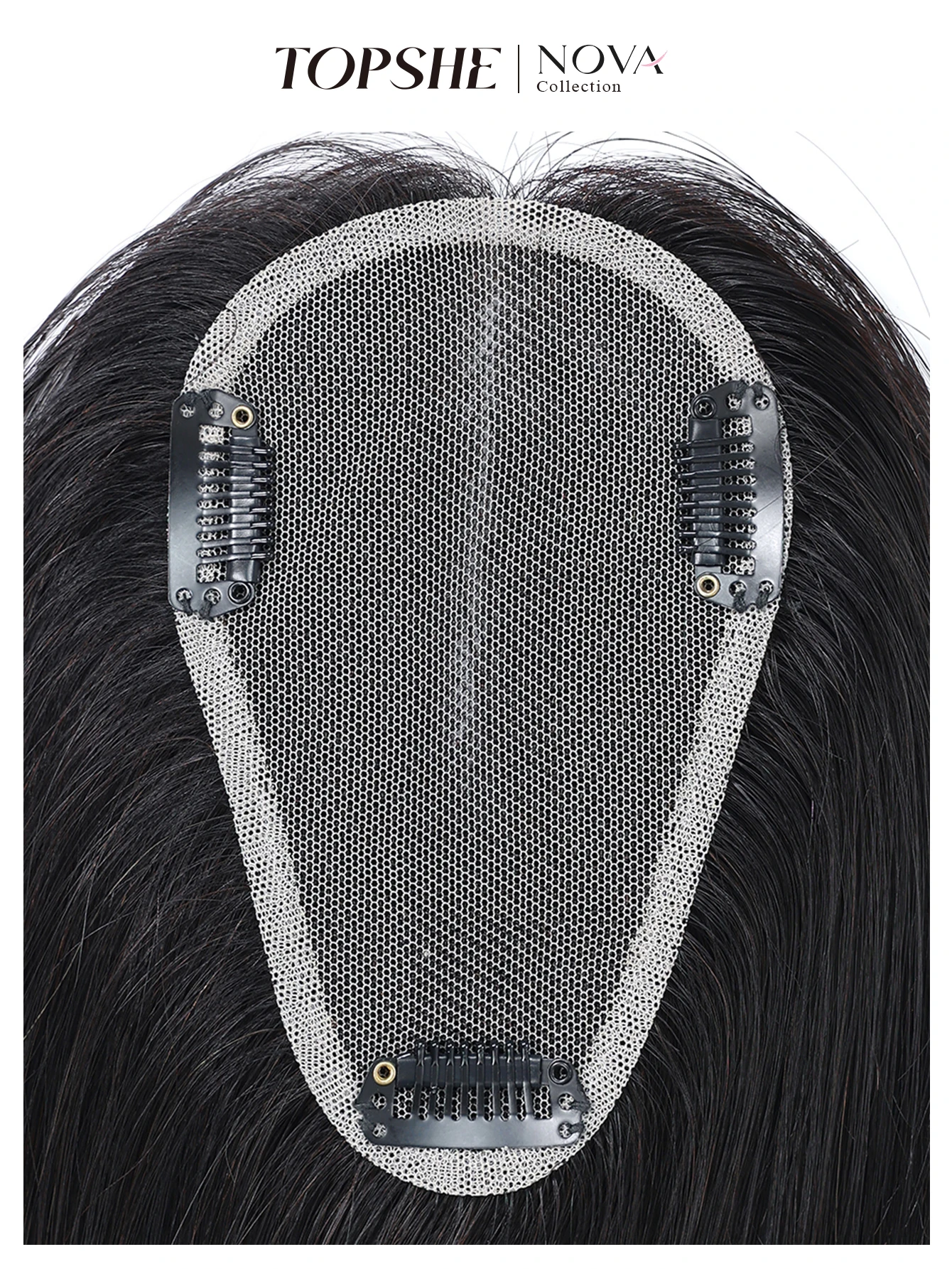 TOPSHE 12" Natural Black Hair Topper Human Hair Blend Swiss Base Clip in Toupee for Women Thinning Hair Loss Volume