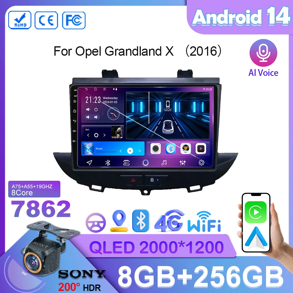 

Car Android 14 For Opel Grandland X 2016 Auto 5G wifi Radio Stereo Multimedia Player GPS Navigation High-performance HDR QLED