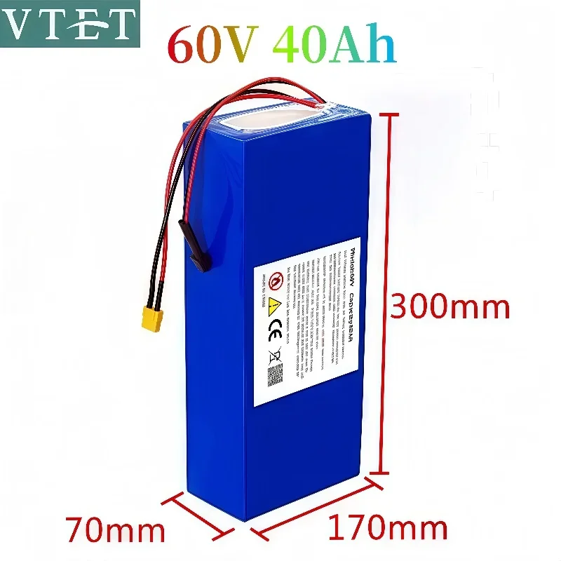 

2025 60V 40AH 18650 3000W High Power Battery Rechargeable Battery High Quality Battery Pack with Same Port BMS+67.2V 3A Charger