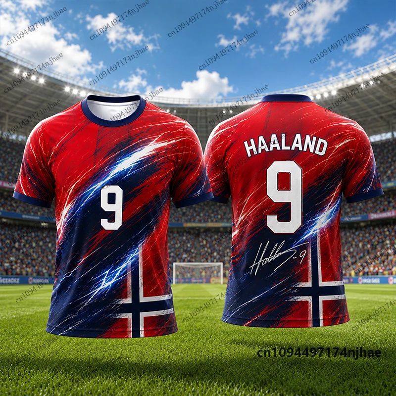 2026 Kinder-Trainingsanzug Haaland # 9 bedruckte T-Shirt+Shorts-Sets Fußball Norwegen Fans Eltern-Kind-Anzug Sportbekleidung Kinder/Erwachsene Kleidung – Detail 9