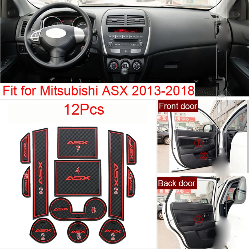 12Pcs Non-Slip Interior Door Pad Cup Mat Door Gate Slot Mat Case For Mitsubishi ASX 2013-2018 2020 Auto Accessories Car Styling