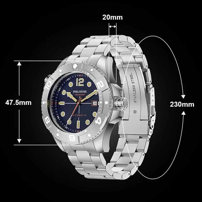 LIGE FeelNever Vintage Dive Mechanical Men\'s Watches Explore Sport 50Bar Waterproof Luminous Wristwatch Auto Date Man Watch+Box