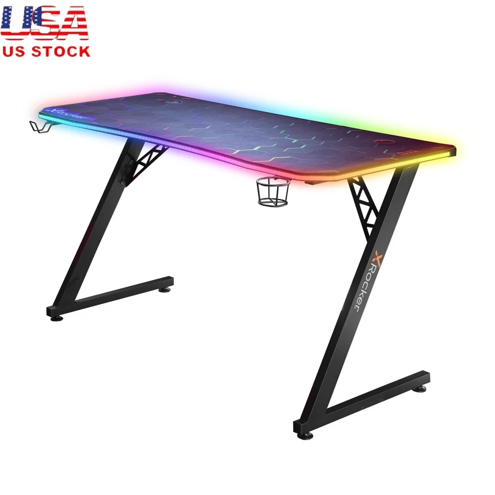 

Игровой стол RGB с управлением через приложение, настраиваемые цвета, просторная поверхность, гладкий дизайн, подстаканник, современный эстетический идеальный вариант